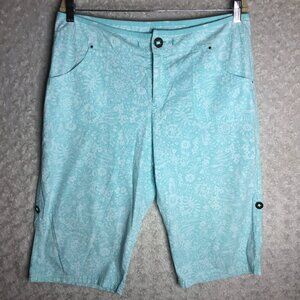 Fresh Produce Floral Blue Shorts Roll Tab‎ Capri Crop Pants Size Large